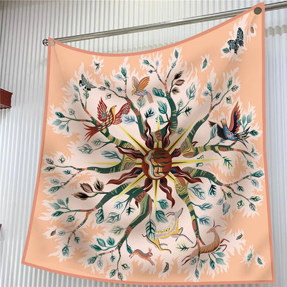 Foulard carré en soie 90 cm pour femme, motif floral, sergé de luxe, bandana, châle, hijab, cache-col, écharpe de tête