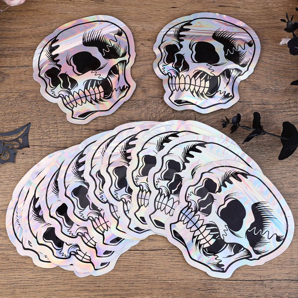 10-100PCS Halloween Skull Treat Bags, Laser Printed Self Sealing Gift Packaging Pouches, Reusable Candy Bags for Cookies, Jewelry, Halloween Party Favors and Trick or Treat Gifts