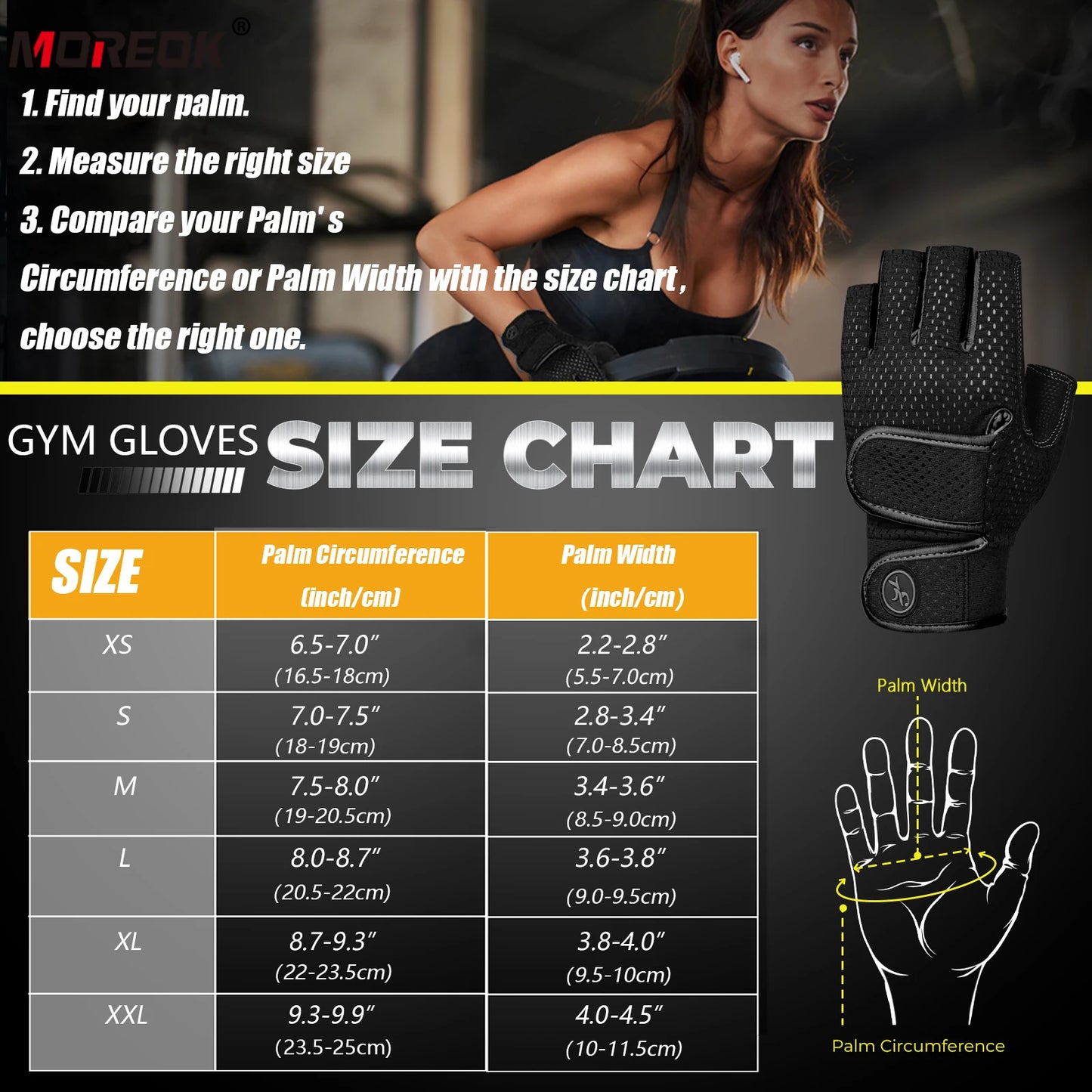 MOREOK Gym Gloves – Men's Non-Slip 3mm Padded Workout Gloves for Weightlifting, Pull-Ups, Kettlebell & Fitness Training
