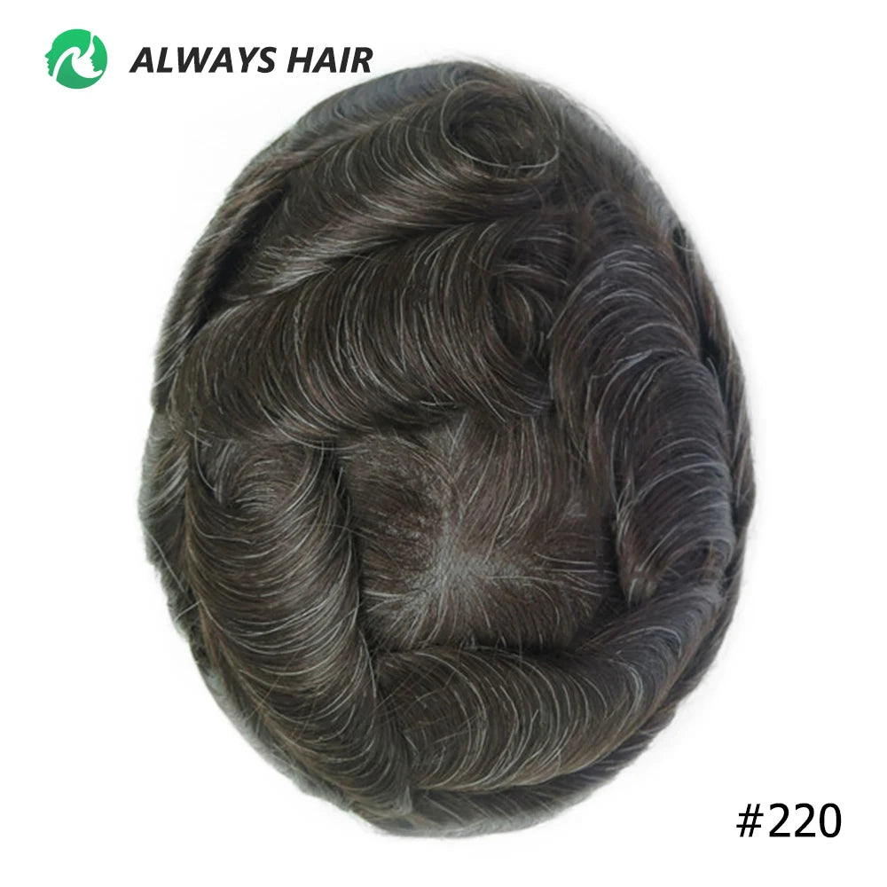 0.12-0.14mm PU Skin Hombres Peluquín – Peluca de Sistema Capilar de Cabello Humano Indio de Grosor Completo | Reemplazo de Cabello Natural con 130% de Densidad