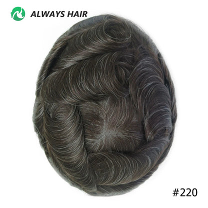 0.12-0.14mm PU Skin Hombres Peluquín – Peluca de Sistema Capilar de Cabello Humano Indio de Grosor Completo | Reemplazo de Cabello Natural con 130% de Densidad