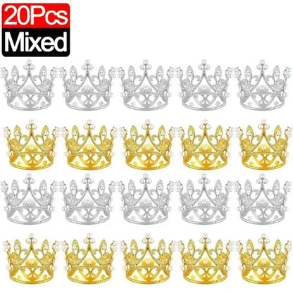 Mini Couronne de Gâteau – Décoration de Tiara de Perles Dorées et Argentées pour Mariages, Anniversaires et Fêtes Prénatales