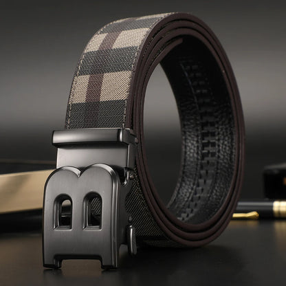 Men's Genuine Leather & Canvas Belt 3.4cm Classic Buckle Casual Jeans Waist Belt