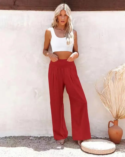 Pantalon ample décontracté pour femme, taille mi-haute avec cordon de serrage, style européen et américain, idéal pour la plage au printemps et en été