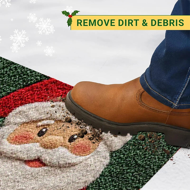 Christmas Door Mat – Santa Claus & Gingerbread Holiday Welcome Rug for Indoor & Outdoor Home Décor