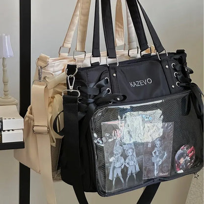 Bolso Bandolera con Lazo Estilo Universitario – Bolso de Hombro de Gran Capacidad para Chicas, Bolso Ita de Moda JK, Bolso de Mano con Acento de Lazo para Libros Escolares, Material Escolar y Uso Diario