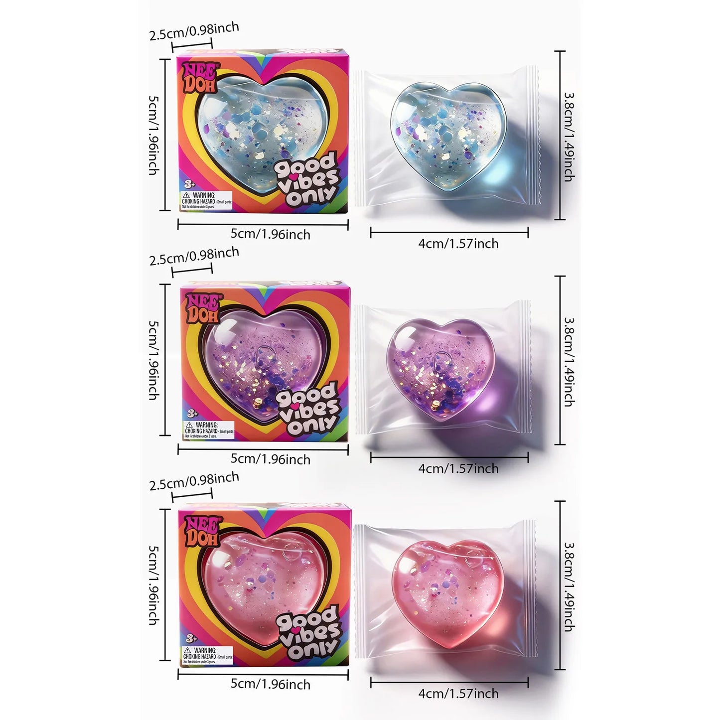 NeeDoh Heart Shaped Squeeze Toy – Glitter Filled Soft TPR Stress Relief Fidget Toy for Kids & Adults, Anxiety Relief Gift
