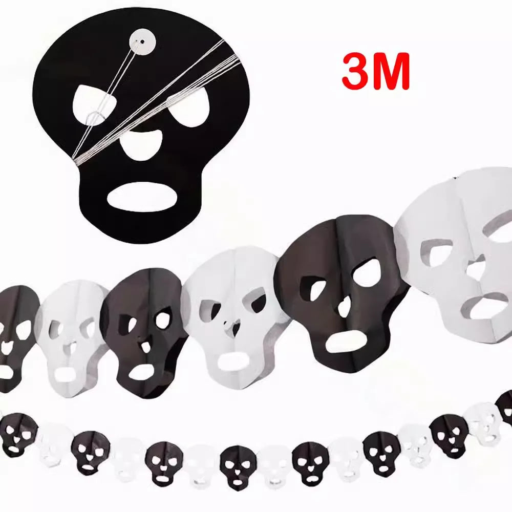 Halloween Paper Chain Garland – Spider, Pumpkin, Ghost & Bat Hanging Decorations with Pull-Flower Banner for Halloween Parties