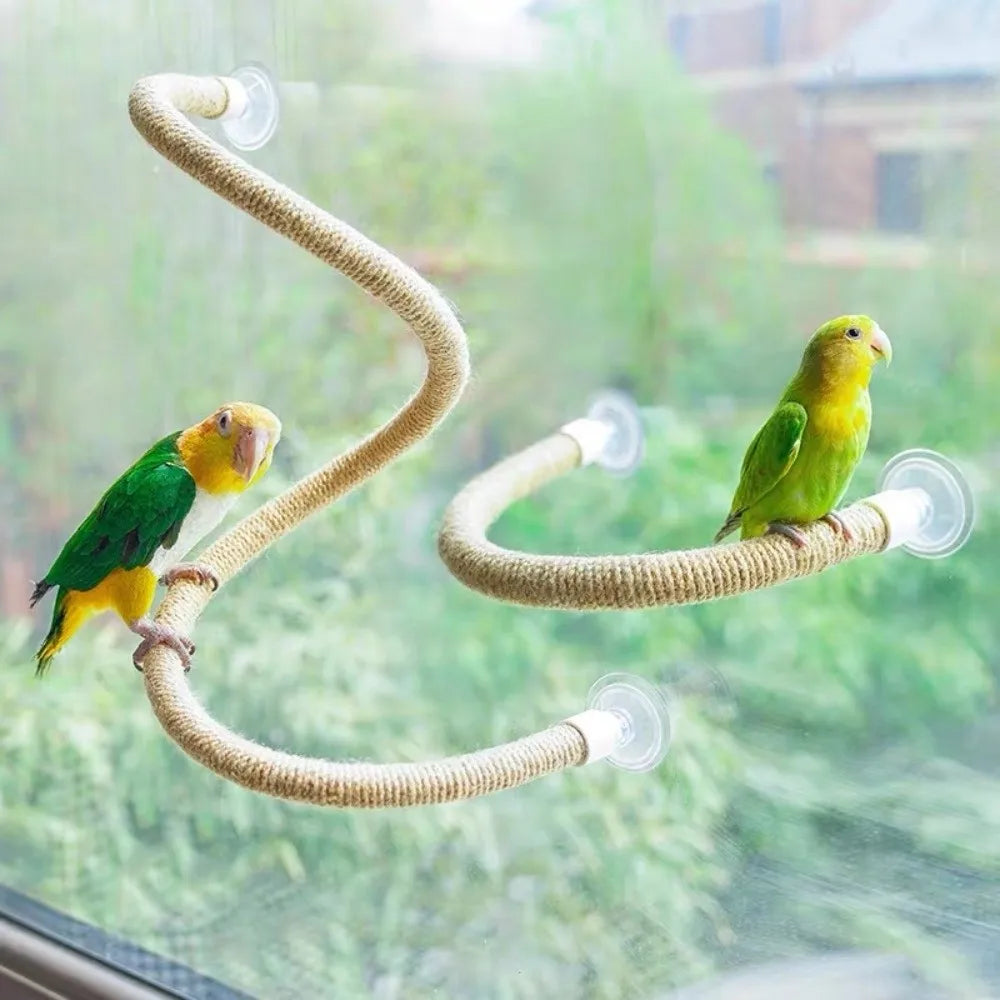 Bendable Bird Perch Rope – Linen Rope DIY Climbing Perch with Non-Slip Grip, Suction Cup Mount & Durable Design for Parrots