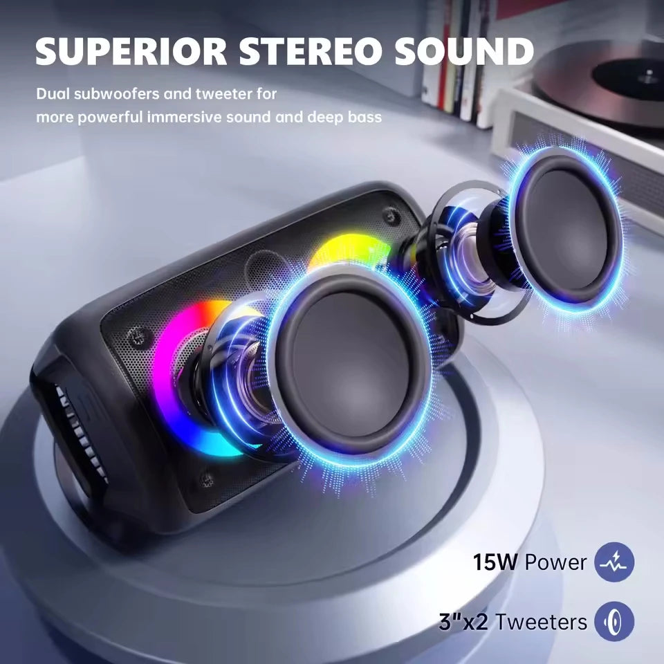 Wireless Bluetooth Karaoke Speaker – Portable Subwoofer Sound Box with Microphone, FM Radio, LED Lights & TWS