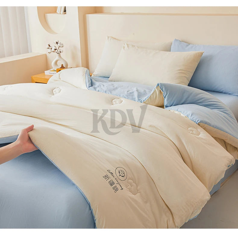 100% Cotton Filled Comforter – Soft Lightweight Warm Winter Quilt for Autumn & Cold Weather Bedding