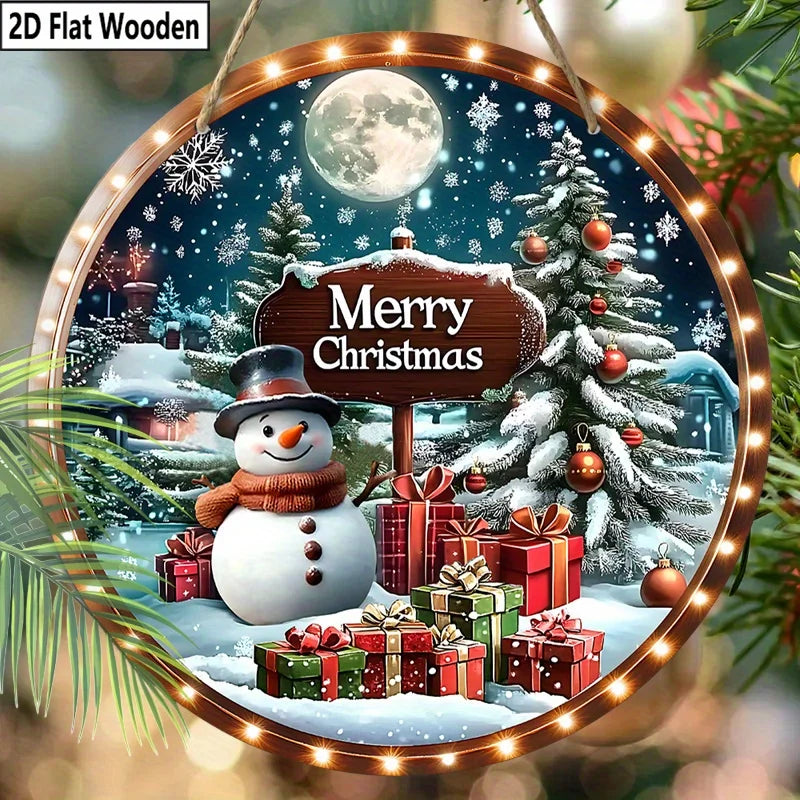 2D Wooden Christmas Pendant – Snowman with Gifts & Flashing Lights Design for Xmas Tree, Home & Holiday Decor