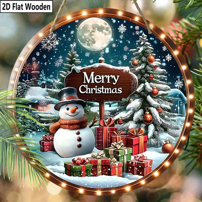 2D Wooden Christmas Pendant – Snowman with Gifts & Flashing Lights Design for Xmas Tree, Home & Holiday Decor