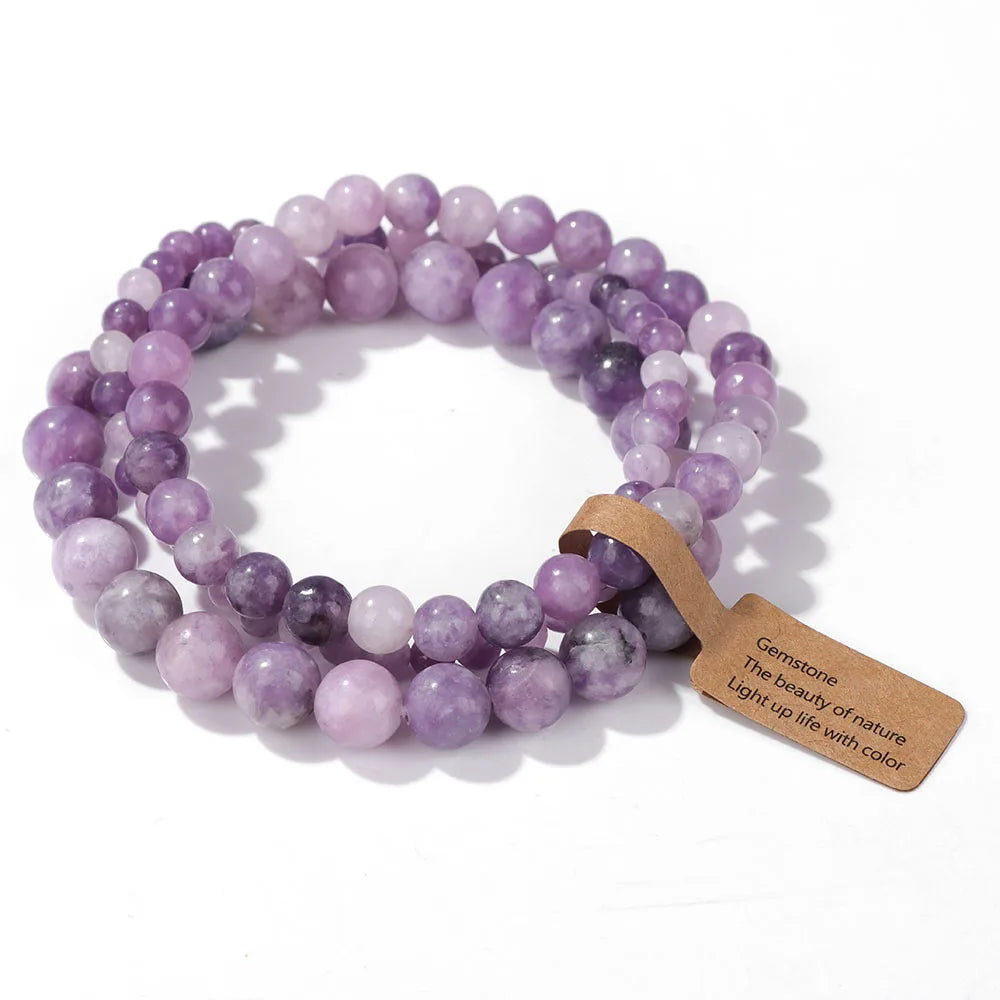 Set de 3 Pulseras de Cuentas de Piedra Natural – Agate Musgoso Indio, Rodonita y Cuarzo Cristal de 4mm/6mm/8mm para Hombres y Mujeres