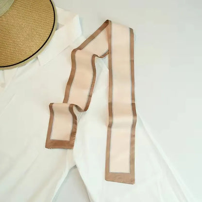 Khaki Nude Silk Scarf Hair Band – Vintage Satin Ribbon Bow Hair Accessory for Women | Elegant Fashion Hair Tie