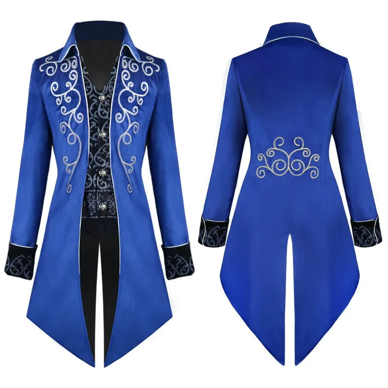 Men’s Steampunk Medieval Frock Coat – Renaissance Vintage Gothic Tailcoat Jacket, Victorian Court Coat for Cosplay & Costume Parties