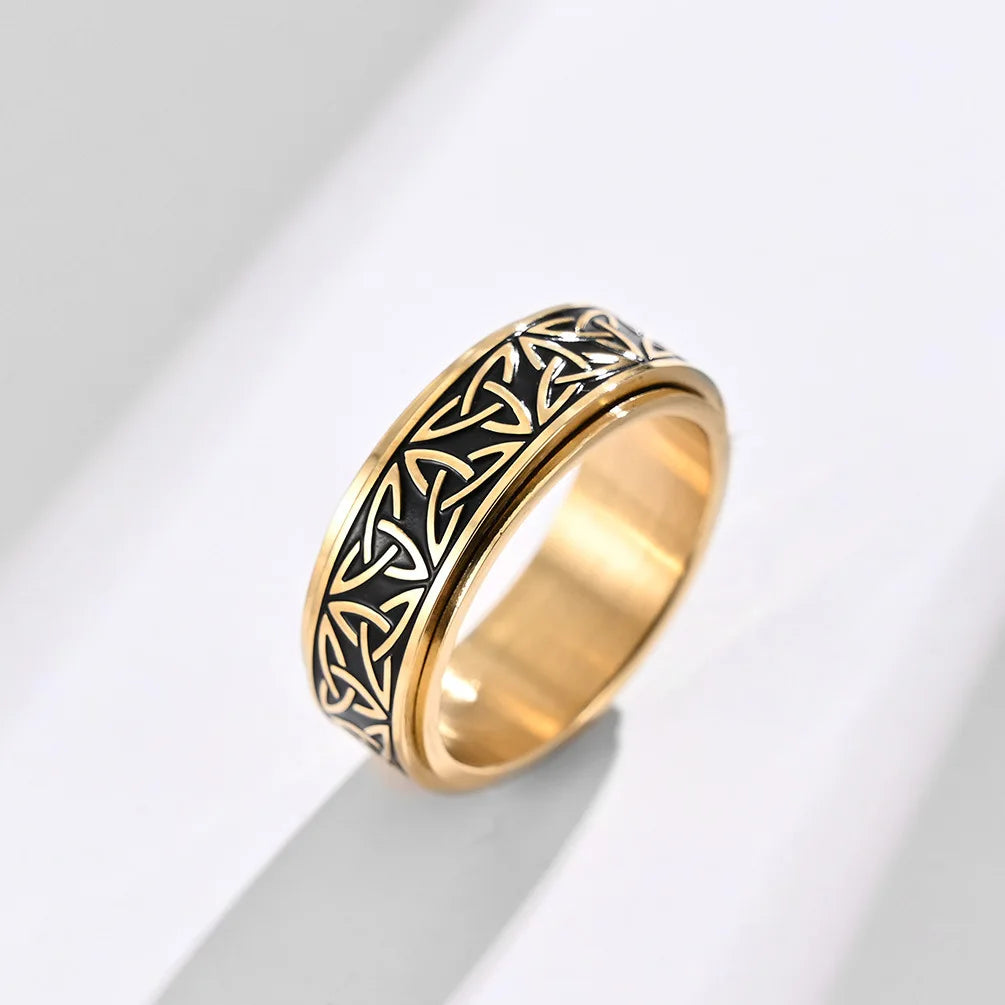 Viking Celtic Knot Rune Ring – Stainless Steel Rotating Spinner Ring for Men | Anti-Stress Anxiety Fidget Jewelry Gift