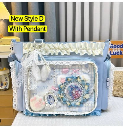 Bolsa Ita Japonesa Y2K para Mujer – Bonito Bolso de Hombro Transparente Lolita, Bolso Cruzado Grande de Exhibición DIY, Cartera de Moda Kawaii para la Escuela, Viajes y Uso Diario