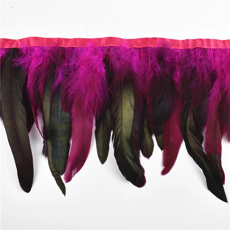 10 m Rooster Feather Fringe Trim – Natural Feather Ribbon for Sewing, Crafts & Costume Decoration