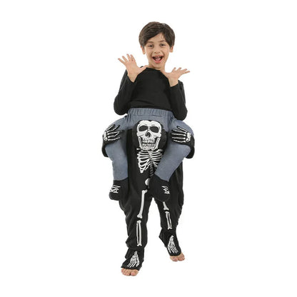 Funny Piggyback Skeleton Costume for Boys, Halloween Ride-On Skull Pants, Spooky Cosplay Outfit for Carnival, Easter, Purim, and Dress-Up Parties