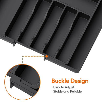 Adjustable Flatware Drawer Organizer – Plastic Kitchen Utensil Storage Tray for Cutlery, Tableware & Countertop