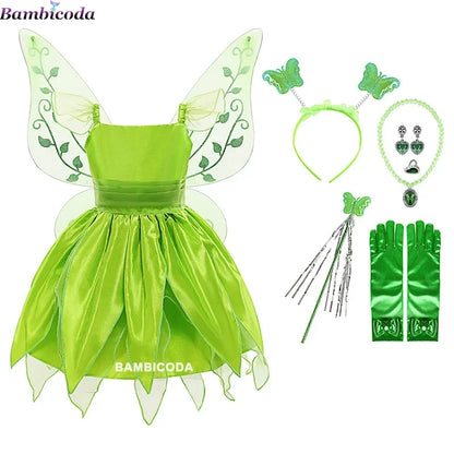 Girls Tinker Bell Costume – Green Fairy Princess Fancy Dress for Halloween, Birthday Parties & Cosplay, Ages 2–10Y
