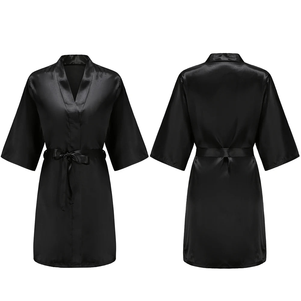 Bata de satén para mujer – Batín sedoso corto para dama de honor para la novia y fiesta de bodas | Kimono elegante para dormir