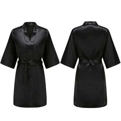 Bata de satén para mujer – Batín sedoso corto para dama de honor para la novia y fiesta de bodas | Kimono elegante para dormir