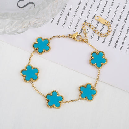 Stainless Steel Five Leaf Flower Clover Bracelet for Women Girls Adjustable Laser Petal Classic Brand Jewelry Gift