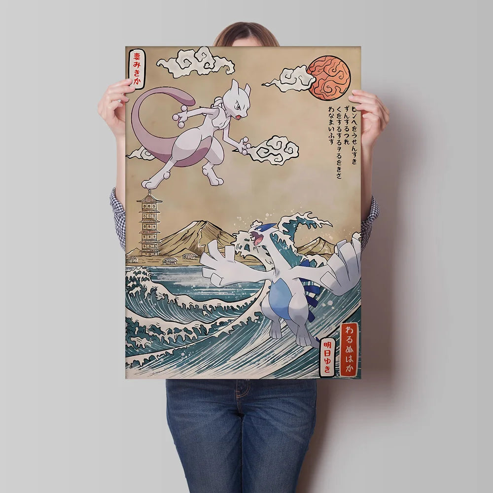 Pokémon Dracaufeu & Tortank Impression sur Toile Décoration Murale Tableau Poster HD pour Salon Maison