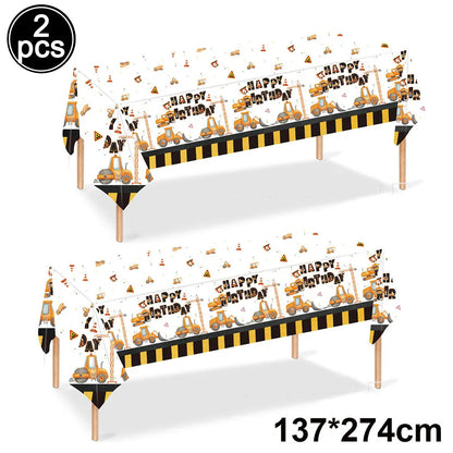 Construction Truck Birthday Party Tablecloth – Excavator & Engineering-Themed Table Runner for Boys' Construction Party Decorations