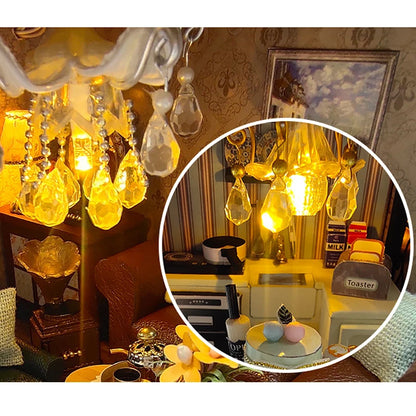 Wooden Dollhouse 3D Puzzle Kit – DIY Miniature Room Model with Furniture & LED Lights Home Decoration