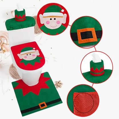 3PCS Christmas Bathroom Decor Set – Festive Toilet Seat Cover, Tank Cover & Bathroom Rugs for Indoor Home Holiday Decoration