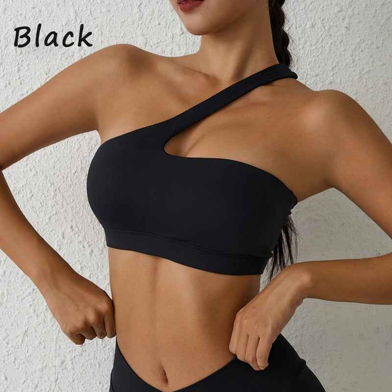 Sujetador deportivo de un hombro para mujer – Top de yoga con diseño de espalda desmontable, camiseta sin mangas sexy para fitness, gimnasio y entrenamiento