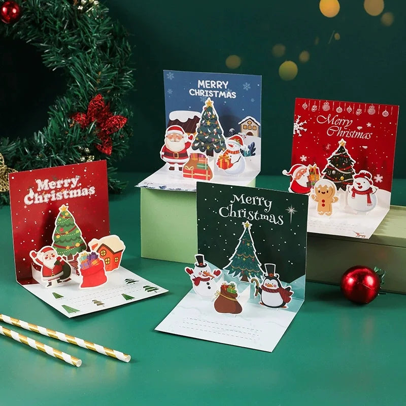 3D Santa Christmas Greeting Card – Folding Merry Christmas Best Wishes Card, Xmas Gift, New Year Blessing & Thank You Postcard