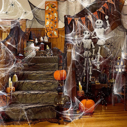 20/40g Halloween Spider Web Decoration, Black Stretchable Cobwebs with Spider Prop s, Haunted House Decor, Indoor and Outdoor Halloween Party Supplies, Spooky Home Decorations