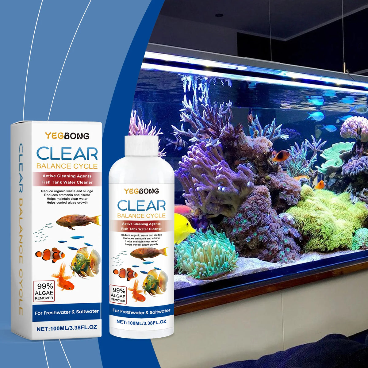 Aquarium Algae Remover – Fish Tank Water Cleaner for Green Algae, Dirty Water & Waste Sludge, Helps Maintain a Clear & Healthy Aquarium Environment