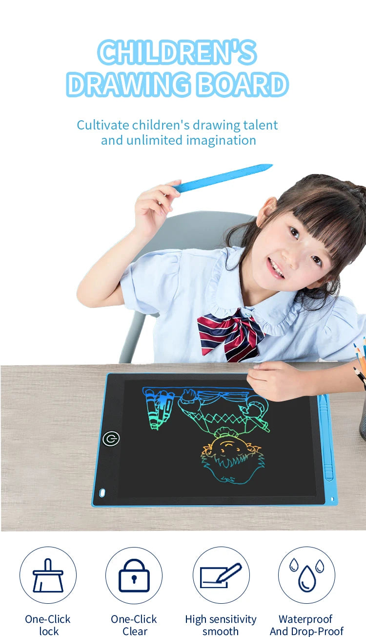 Tablette d'écriture LCD pour enfants – Planche à dessin électronique réutilisable 6,5/8,5/10/12 pouces, Pad d'apprentissage de protection des yeux avec fonction de verrouillage et d'effacement, cadeau éducatif pour enfants