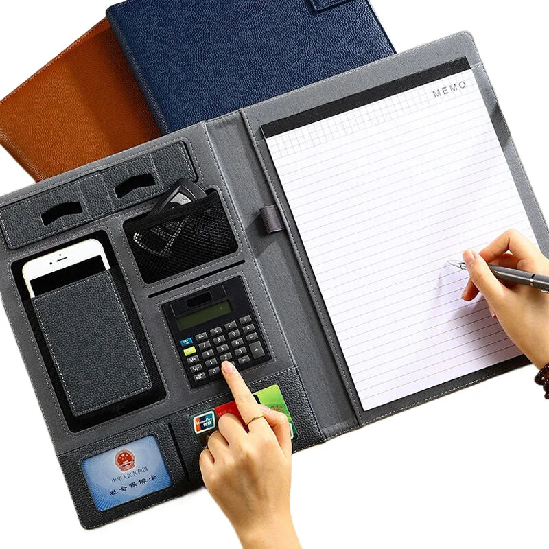 A4 PU Leather Padfolio Folder – Multifunction Document Holder & Business Portfolio Organizer for Men & Women