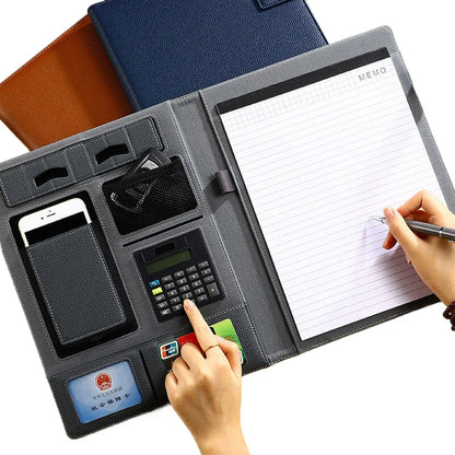 A4 PU Leather Padfolio Folder – Multifunction Document Holder & Business Portfolio Organizer for Men & Women