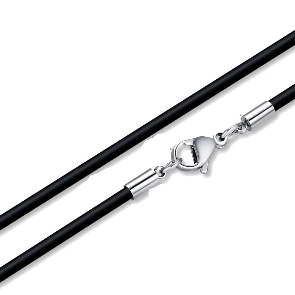 Cordón de collar de cuero trenzado negro genuino con broche de acero inoxidable - Cadena de colgante DIY para hacer joyas para hombres y mujeres