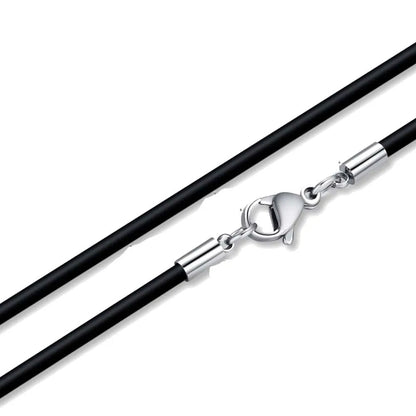 Cordón de collar de cuero trenzado negro genuino con broche de acero inoxidable - Cadena de colgante DIY para hacer joyas para hombres y mujeres
