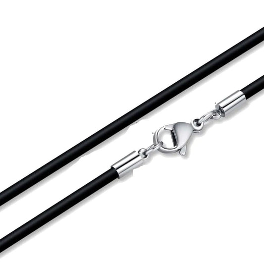 Cordón de collar de cuero trenzado negro genuino con broche de acero inoxidable - Cadena de colgante DIY para hacer joyas para hombres y mujeres