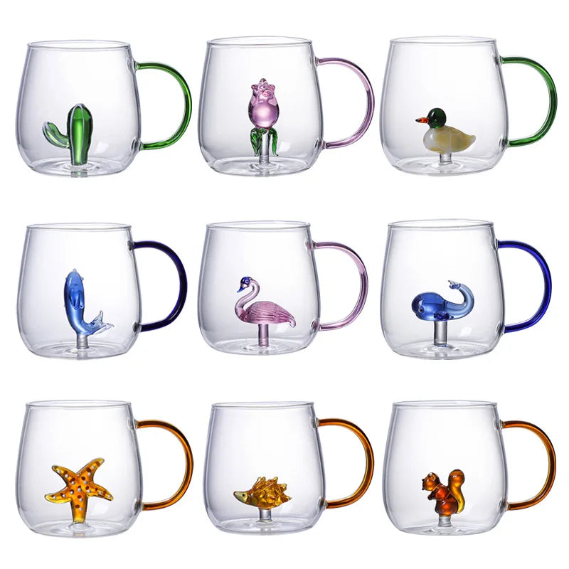 3D Animal Glass Coffee Mug – Heat-Resistant Figurine Drinking Cup with Cute Squirrel & Cactus Design, Novelty Christmas Gift for Women