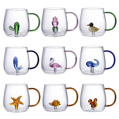 3D Animal Glass Coffee Mug – Heat-Resistant Figurine Drinking Cup with Cute Squirrel & Cactus Design, Novelty Christmas Gift for Women