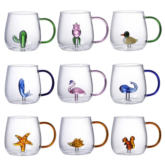 3D Animal Glass Coffee Mug – Heat-Resistant Figurine Drinking Cup with Cute Squirrel & Cactus Design, Novelty Christmas Gift for Women