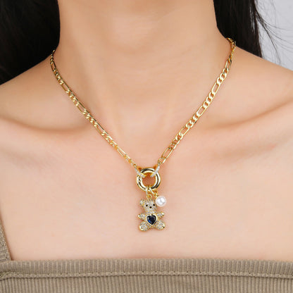 High Quality Shiny Crystal Zirconia Cute Bear Pendant Necklace Choker for Women Girls Holiday Collarbone Chain Gift