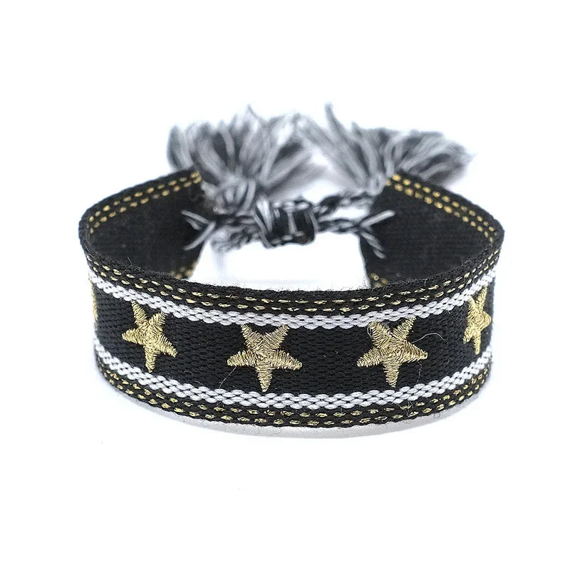 Pulsera de estrella bordada bohemia – Correa de muñeca tejida a mano con borlas para mujer | Regalo de joyería de moda étnica