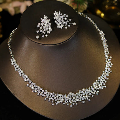 ASNORA Bridal Pearl Choker Necklace Set for Women Cubic Zirconia Stone Wedding Jewelry Costume Fashion X0620
