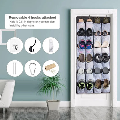 Over-the-Door Shoe Organizer - 12, 14 or 24 Pocket Hanging Shoe Storage with Large Mesh Pockets & 4 Hooks